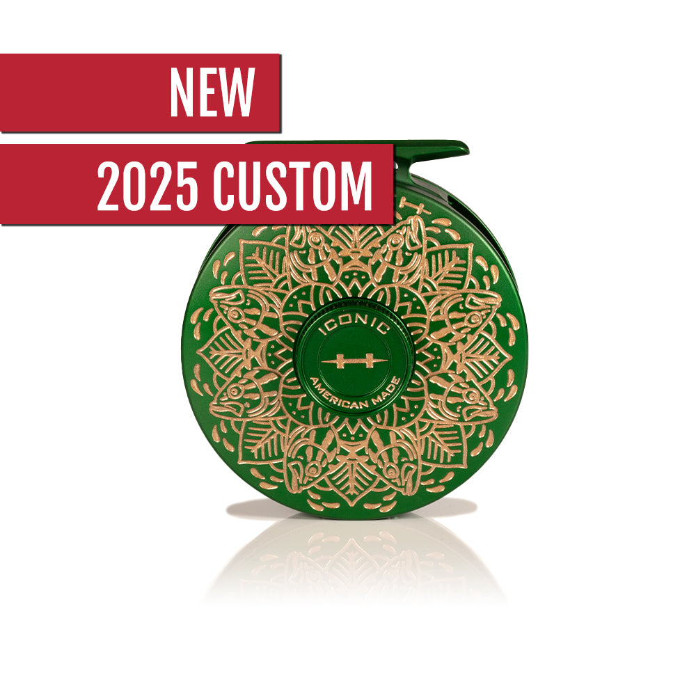 custom art fly reels Hatch Iconic 5+ Plus Green Special Limited Edition Fly Reels