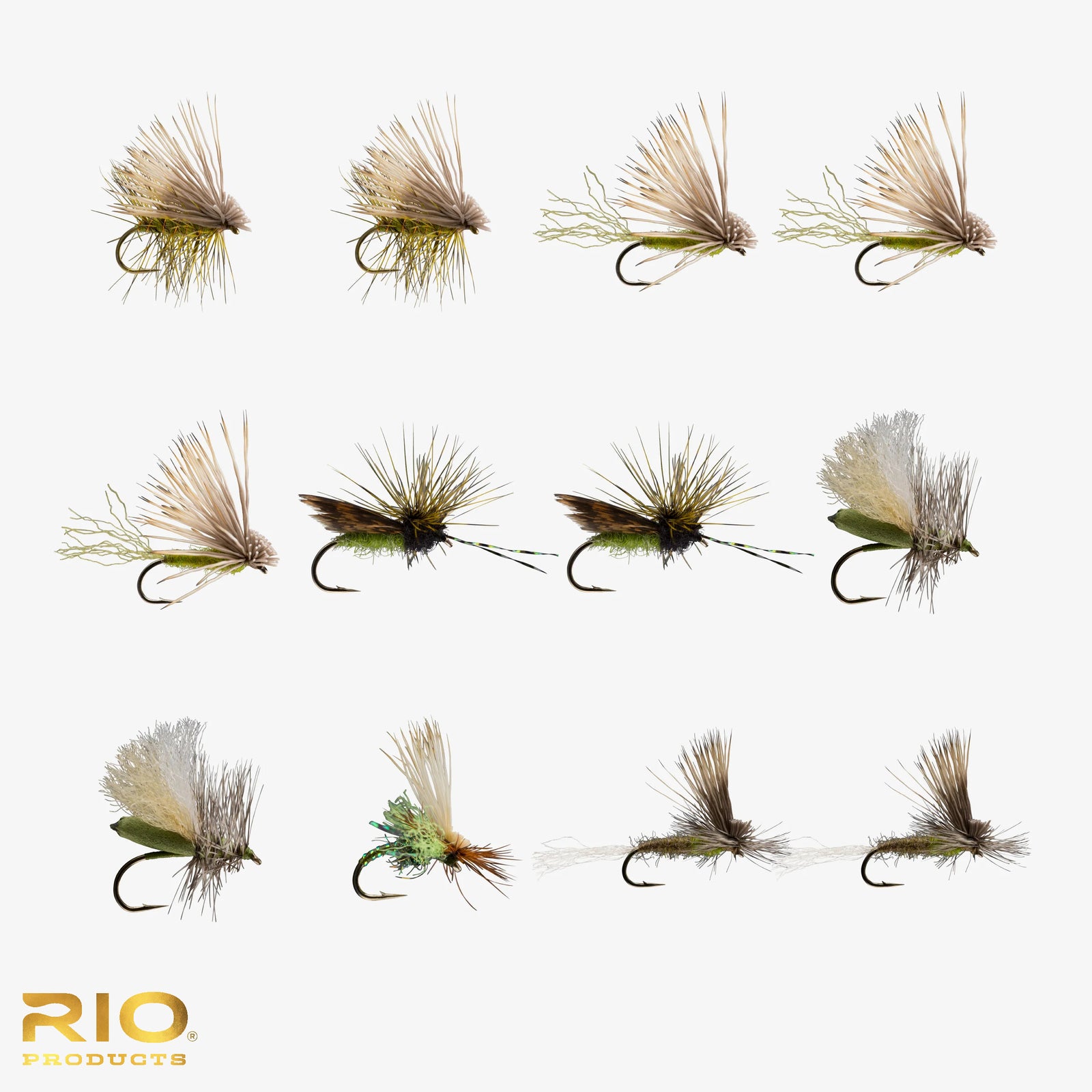 Olive Caddis Dry Fly Assortment Pack of 12 Flies