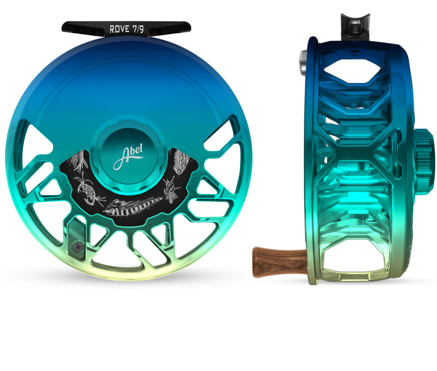 abel fly fishing rods Rove Reel 9/11wt Black Frame/Black Drag Knob/Walnut Handle/Saltwater Engraving pawl design Abel-TR