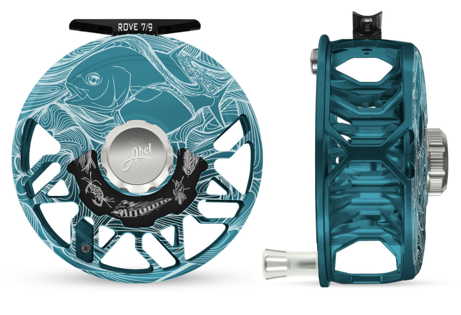 Abel ROVE 5/7 Teal Fly Reel with Underwood Salt Engraving and Platinum Drag