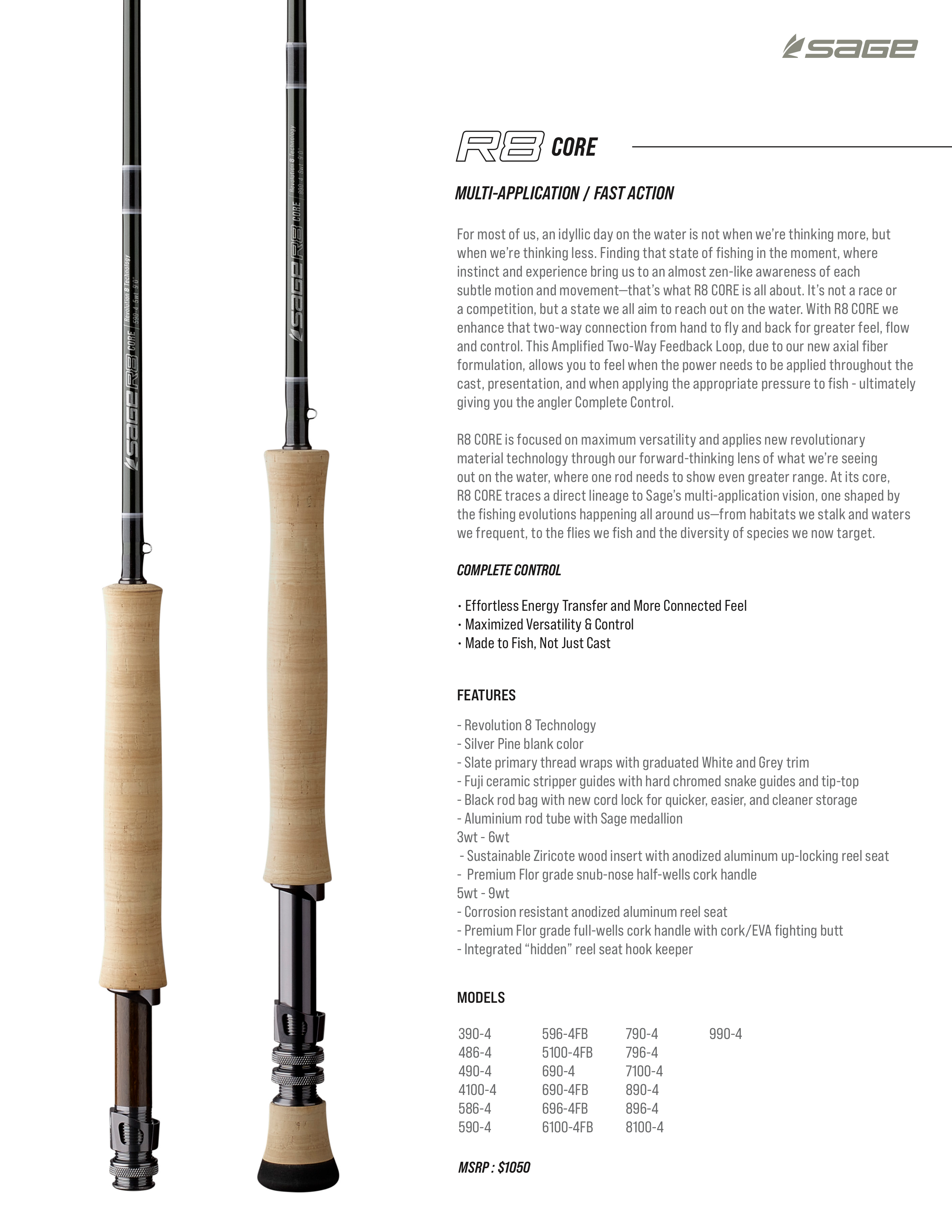 Sage R8 fly rods specs details