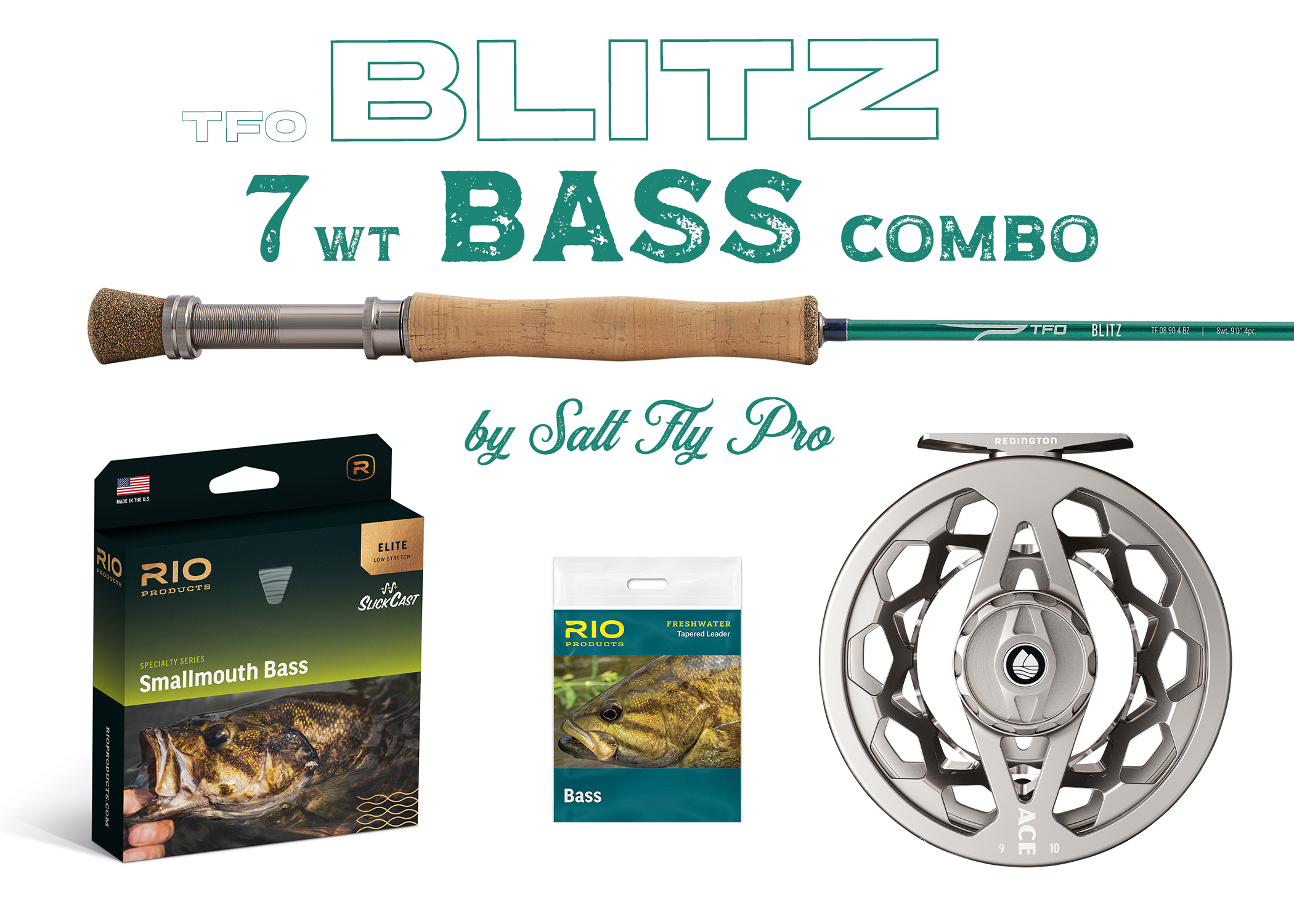 TFO Blitz Bass Fly Rod 7wt 8wt Combo Outfit