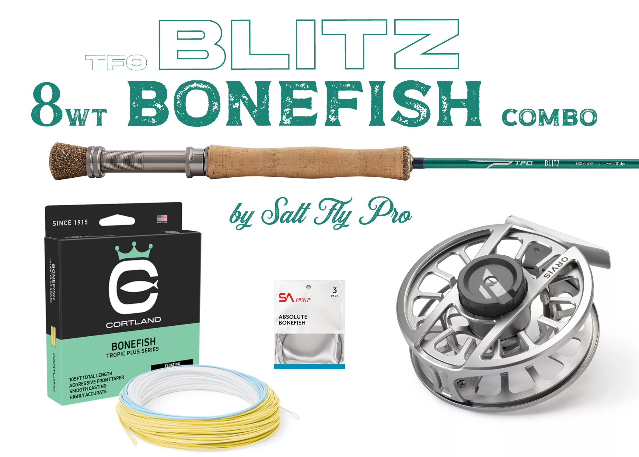 bonefish fly reel TFO BLITZ 8wt BONEFISH Fly Rod Combo Outfit