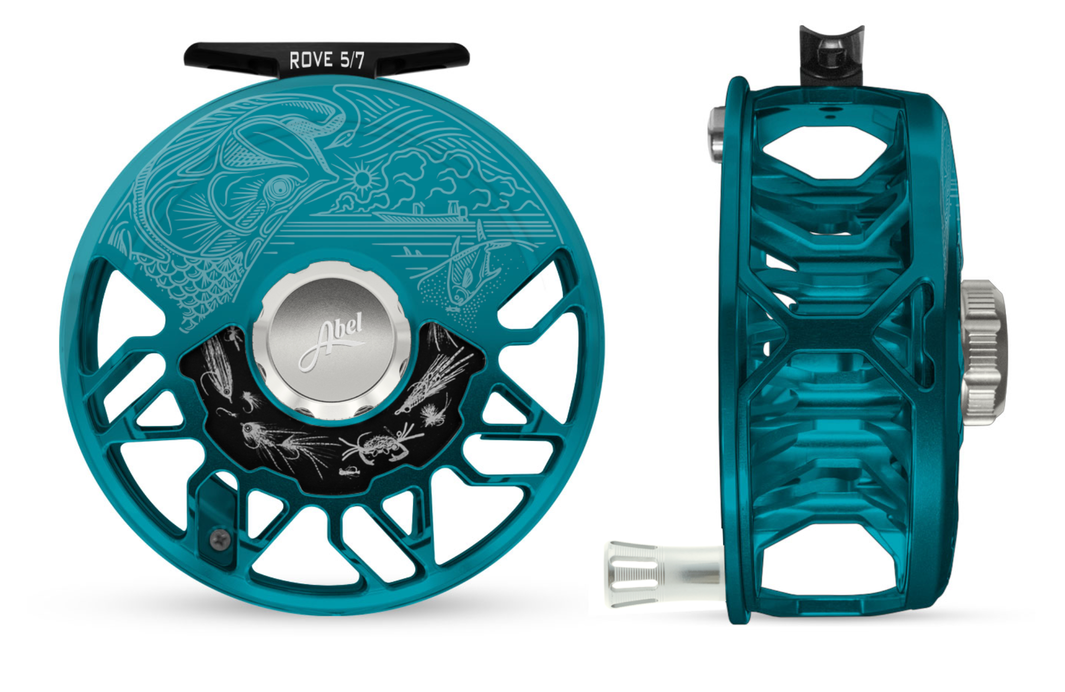 Abel ROVE 9/11 Slate Gray Fly Reel with Larko Permit Engraving and Abel ROVE 9/11 Slate Gray Fly Reel with Larko Permit Engraving and