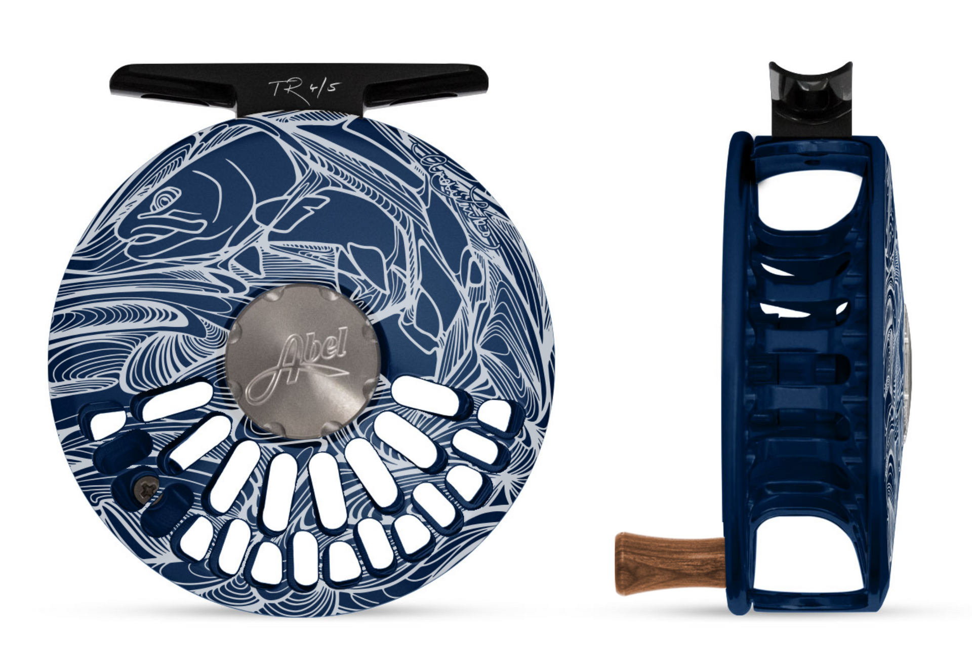 Abel TR in Satin Deep Blue with Larko Trout Engraving – Salt Fly Pro