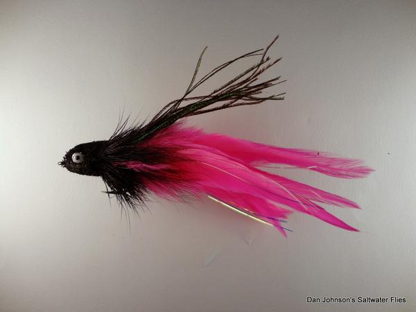 Flat Nose Andino Deceiver - Black / Pink Hackle #3/0 - Dan Johnson Custom Saltwater Flies