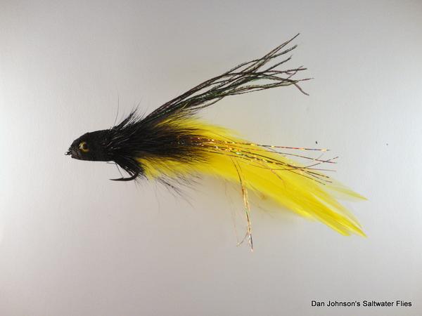 Flat Nose Andino Deceiver - Black / Yellow Hackle #3/0 - Dan Johnson Custom Saltwater Flies