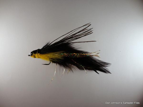 Flat Nose Andino Deceiver - Black / Yellow Hackle #3/0 - Dan Johnson Custom Saltwater Flies
