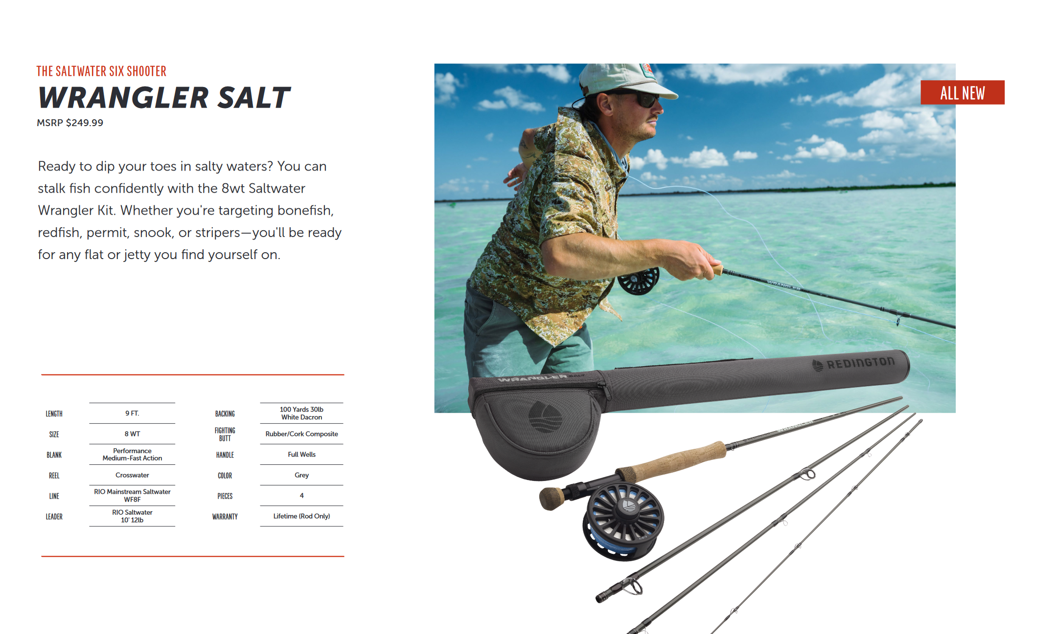Redington Wrangler SALT Kit - NEW! Saltwater Fly Rod & Reel Combo w/ Case