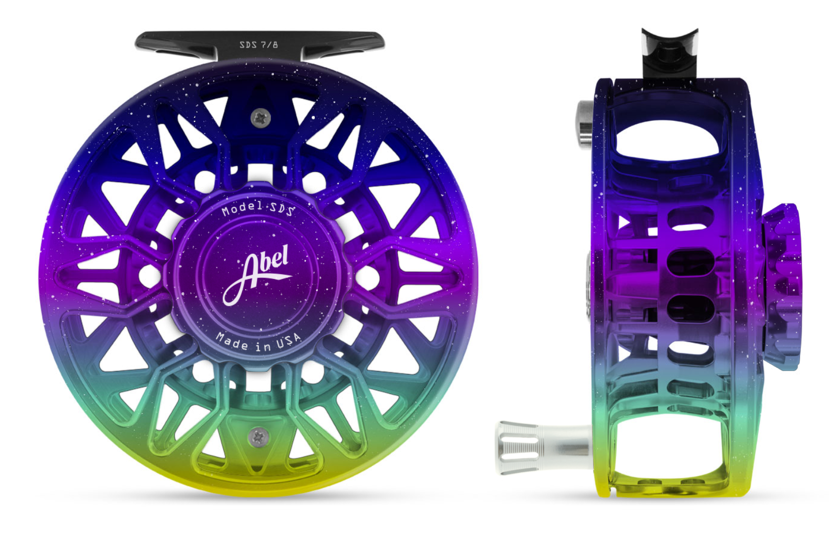 Abel SDS Fly Reel Ported Northern Lights Fade 7/8WT with Black Handle