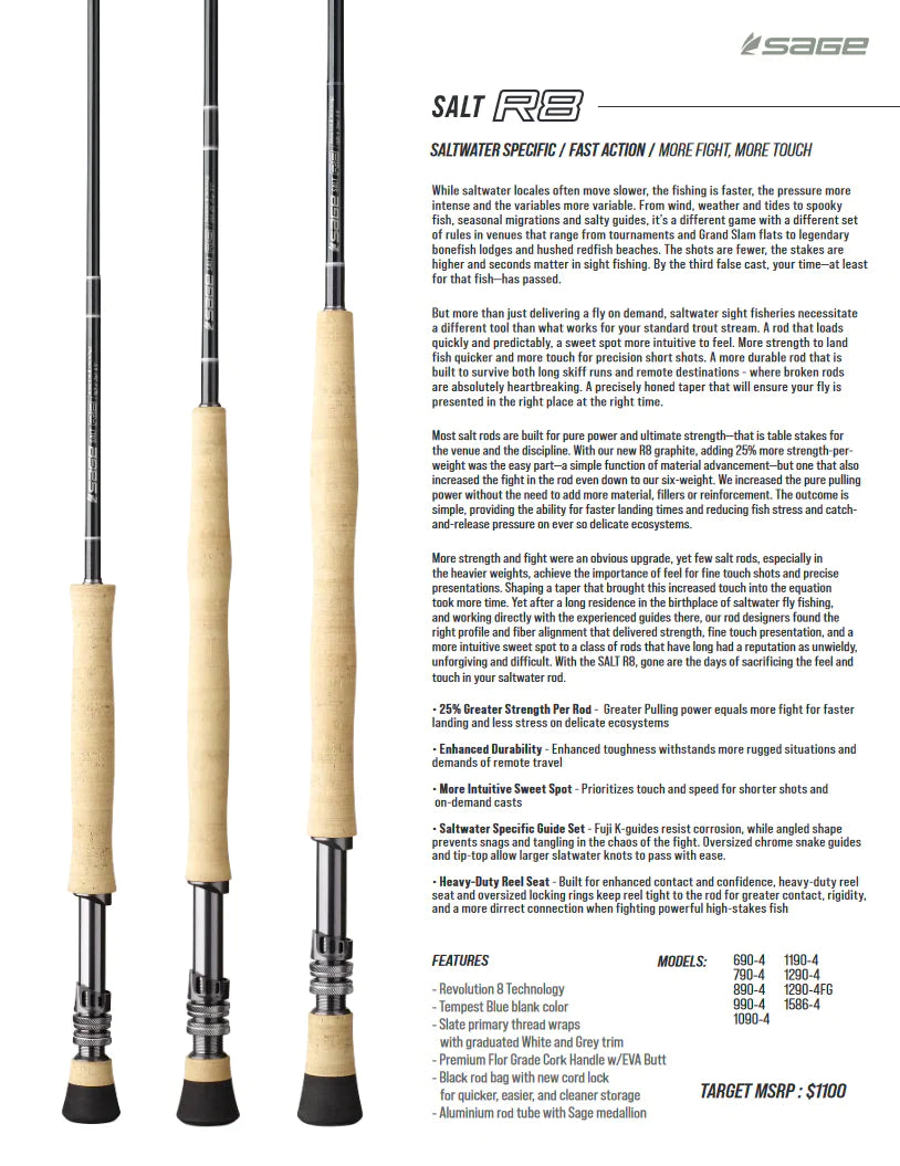 Sage SALT R8 Fly Rods New specs details