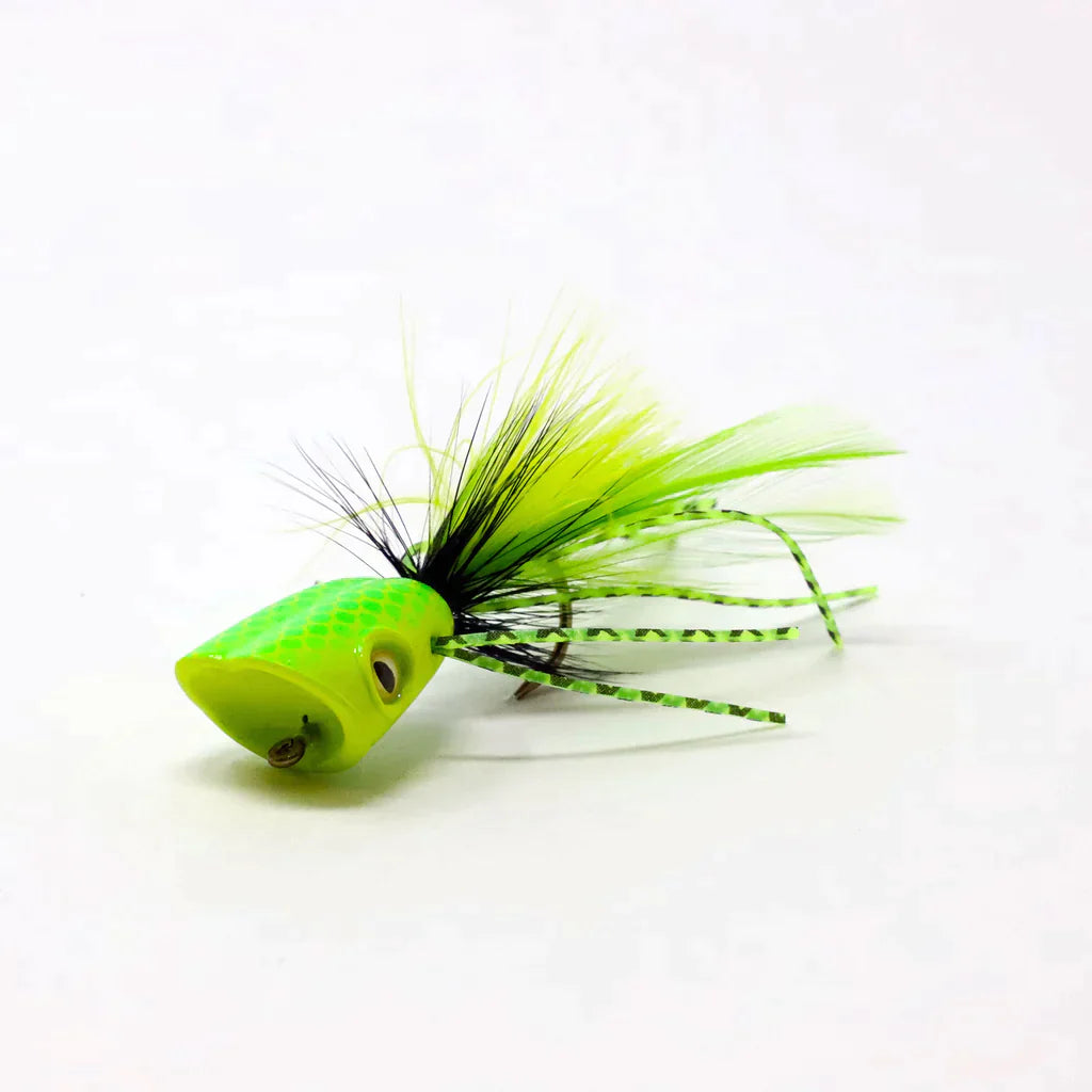 Double Barrel Bass Bug Popper Chartreuse/Yellow #6 - NEW!